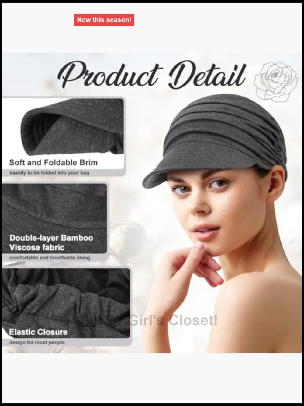 Soft Bamboo Viscose Baseball Cap for Hair Loss Chemo Headwear 4 Pack